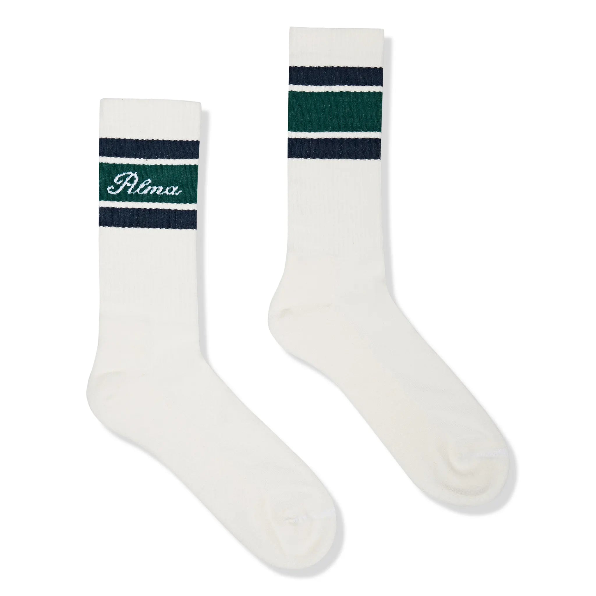 Front Detailed View of Alma De Ace Tri Stripe Cream Green Socks